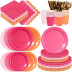 Zhehao 700 Pcs Pink and Orange Paper Plates and Napkins Party Supplies by Zhehao
