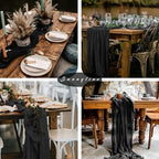 Black 12 Pcs Cheesecloth Table Runner 10FT Gauze Fabric Boho Cheese Cloth Table Runner Decoration Rustic Semi Sheer Runner for Wedding Birthday Baby Bridal Shower Party Table (35 x 120 Inches Long) - Image 6