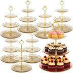 Patelai 8 Packs 3 Tier Acrylic Cake Stand with Round Holder 3 Tier Serving Tray Acrylic Crystal Cupcake Stand Holder for Home Wedding Birthday Baby Shower Tea Party Favors(Clear Amber, Golden Crown) by Patelai