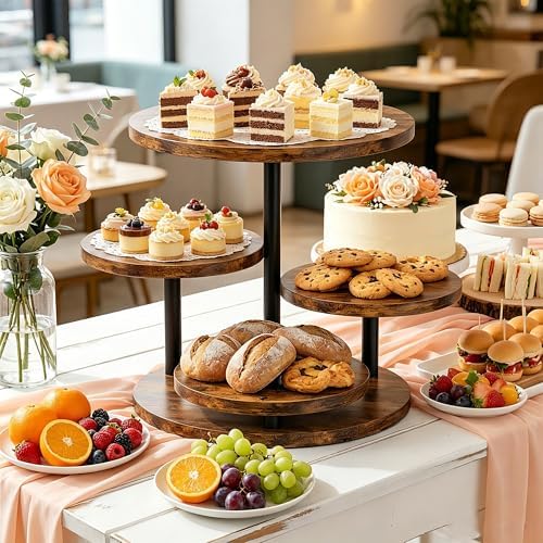 4 Tier Rotating Wooden Cupcake Tower Stand, Round 360° Rotatable Dessert Tiered Tray Display Holds 50 Cupcakes, Farmhouse Cake Cookie Stand for Wedding Birthday Baby Shower Tea Party Dessert Table - Image 4