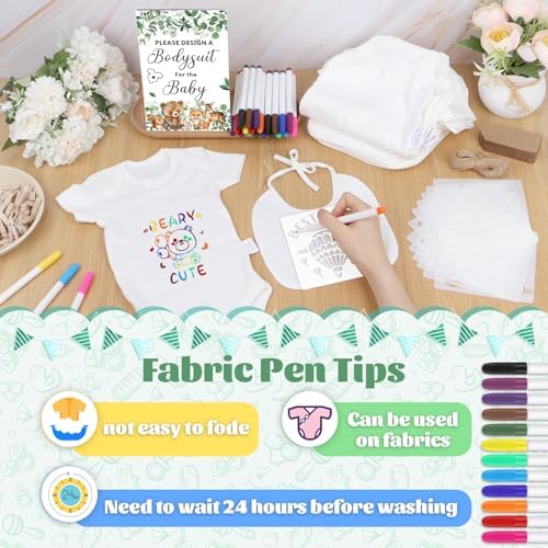 201 Pcs Baby Shower Set Baby Shower Game Sign Baby Bib Bodysuit White Baby Bib Newborn Bodysuit Baby Shower White Decorating Kit(Woodland Animal) - Image 2