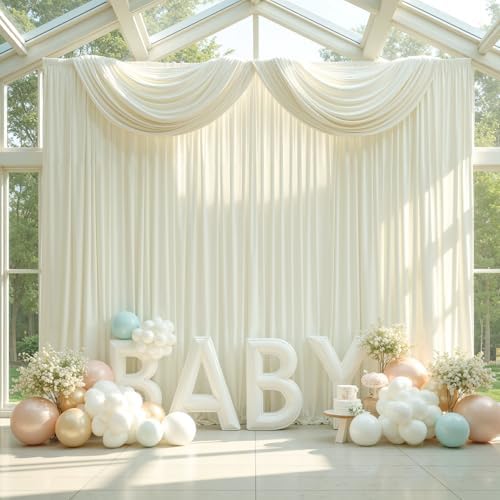 60ft x 12ft Wrinkle Free Ivory Backdrop Curtains for Parties, 12 Panels 12FT Long Silky Polyester Photo Backdrop Drapes Back Drop Cloth for Wedding Birthday Photography Background Decor - Image 3