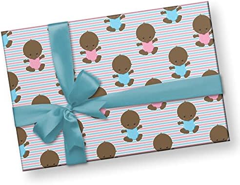 Cute Baby African American Wrapping Paper Black Gift Wrap Premium Gender Reveal Party Decoration Baby Shower Decor (12 foot x 30 inch roll), Pink, Blue - Image 3