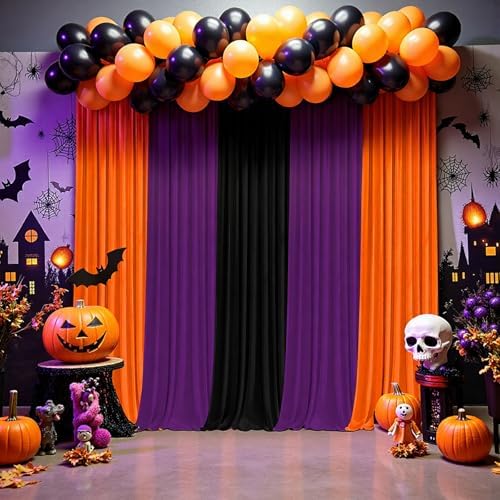 Halloween Backdrop Curtain - 10×10ft Black Orange Purple Party Background Decor for Spooky Parties, Photo Booths, Home Haunted House, Reusable Holiday Wall Decoration for Adults Teens - Image 4