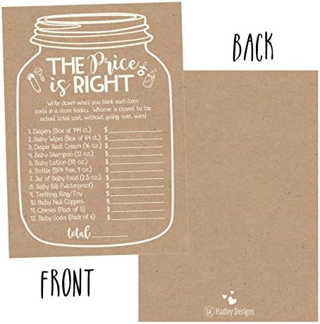 Hadley Designs Hilarious Baby Shower Games Set – 25 The Price is Right Baby Shower Game Cards for 25 Guests, Gender Neutral and Fun for Boys & Girls (Rustic) (Pack of 2) - Image 3