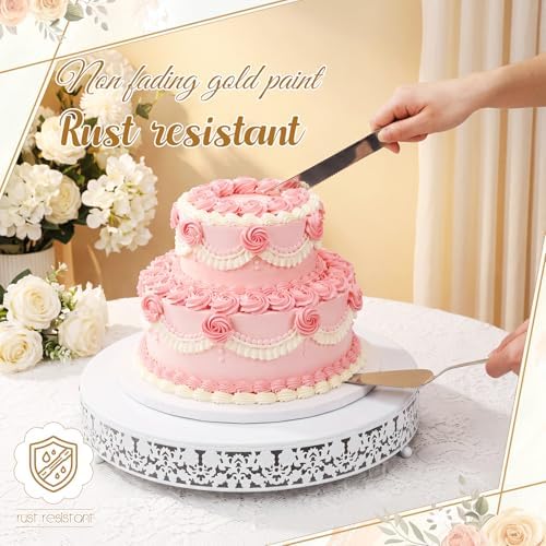 Wenqik 16 Inch White Cake Stand Set Metal Round Cupcake Dessert Stand with Cake Cutting, Flower Spatula Wedding Cupcake Pastry Display Candy Holder Display for Wedding Party Birthday Baby Shower - Image 4