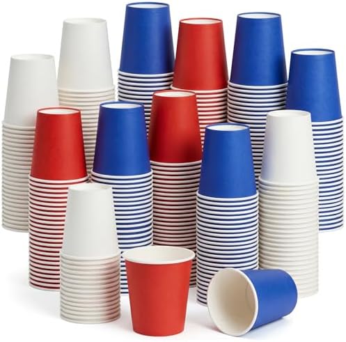 300 Pack 8 oz Disposable Patriotic Paper Cups Veterans Day Red White Blue by Mimorou