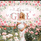 Avezano Girl Baby Shower Backdrop Banner Pink Flower Baby Shower Decorations Rose Gold It's a Girl Banner Floral Gender Reveal Photo Booth Props Background (8x6ft) - Image 4