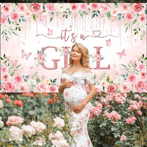 Avezano Girl Baby Shower Backdrop Banner Pink Flower Baby Shower Decorations Rose Gold It's a Girl Banner Floral Gender Reveal Photo Booth Props Background (8x6ft) - Image 4