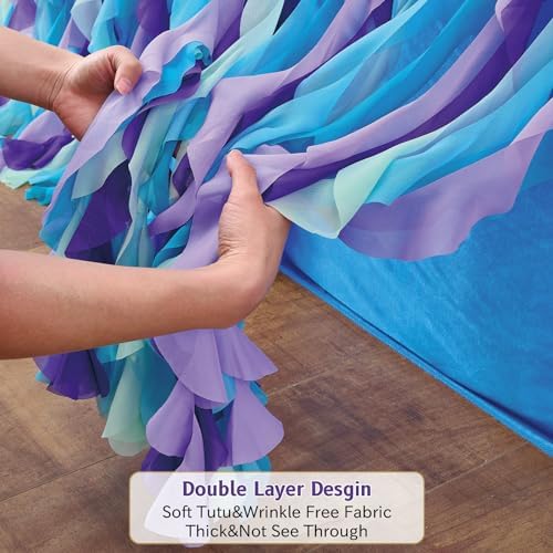 leegleri 9FT/108inch Mermaid Curly Willow Tulle Ruffle Table Skirt Rectangle Tables or Round Tables, Blue Tutu Table Skirt for Baby Shower Baby Shark Birthday Party - Image 3
