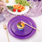 PULOTE 100PCS Purple Plastic Plates - Purple and Gold Disposable Include 50 Each (10.25 Inch Dinner & 7.5 Inch Dessert) Plates, Ideal for Party - Image 5