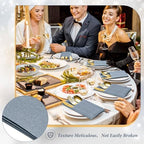 Gueevin 50 Set Linen Napkins with Plastic Cutlery Dusty Blue and Gold - Image 7