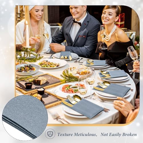 Gueevin 50 Set Linen Napkins with Plastic Cutlery Dusty Blue and Gold - Image 7