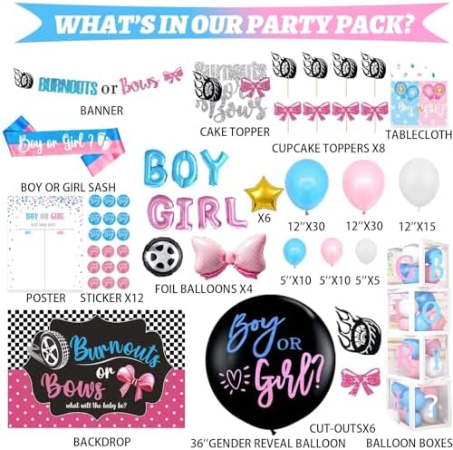 Hombae Burnouts or Bows Gender Reveal Decorations Kit - 171 Pcs Boy or Girl Gender Reveal Party Supplies with Backdrop, Balloons & Confetti for Baby Shower - Image 2