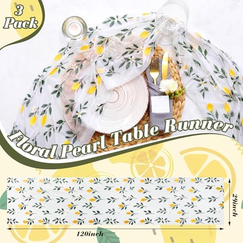 Mindsoft 3 Pcs Lemon Table Runner, 10ft Summer Tablecloth Yellow Lemon Party Decorations Gauze Embroidery Tulle Lace Runner for Table Wedding Birthday Bridal Baby Shower Holiday Dining Decor DIY - Image 6