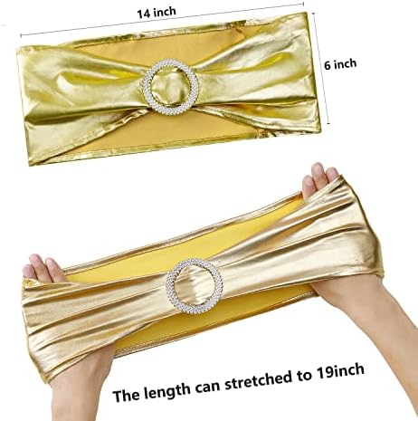 Spandex Gold Chair Sashes Bows 50 Pack Stretch Chair Bands with Buckles Elastic Slider Chairs Ties for Wedding Decorations Party Reception Events Banquet Decor - Metal Gold - Image 3