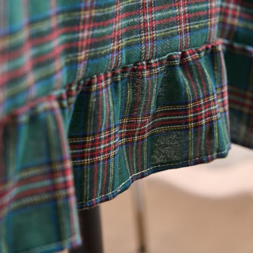 vctops Christmas Green Plaid Ruffle Table Cloth, Farmhouse Cotton Linen Tablecloth, Washable Table Cover for Rectangle Table Baby Shower Kitchen Party Wedding Decor (Dark Green,55"x78") - Image 6