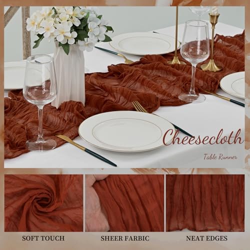 20 Pack Terracotta Cheesecloth Table Runner 10FT Boho Rustic Cheese Cloth Table Runner for Wedding 20 x 120 Inch Long Bridal Shower Baby Shower Gauze Fabric Sheer Birthday Party Table Decorations - Image 3