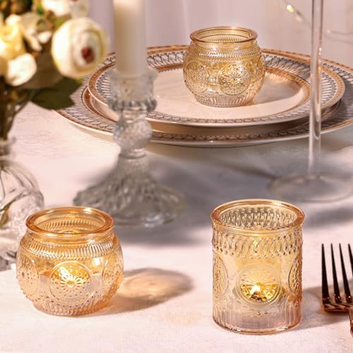 48Pcs Gold Votive Candle Holders - Glass Candle Holder Bulk for Table Centerpiece, Tea Lights Candle Holders for Home, Christmas Party & Wedding Shower (Pack of 4) - Image 4