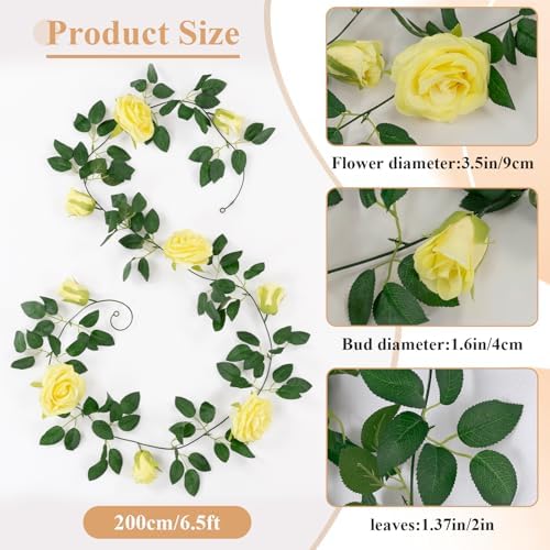 U'Artlines 3 Pack Artificial Yellow Rose Garlands Flower Vines 19.5 ft - Image 3