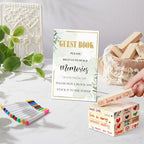 80 Wedding Guest Book Alternative tumbling tower Wooden Block, Greenery - Image 6