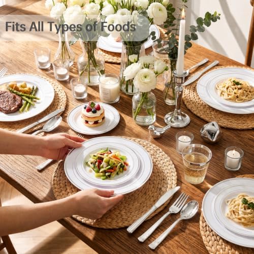 DaYammi 350PCS Silver Plastic Dinnerware Set for 50 Guests - Image 3