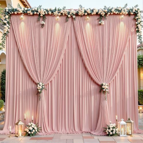 32ftx10ft Wrinkle Free Dusty Rose Backdrop Curtain - 10 Feet Photography Backdrop Drapes, Silky Polyester Back Drop Cloth for Wedding Baby Shower Balloon Arch Background by Unknown