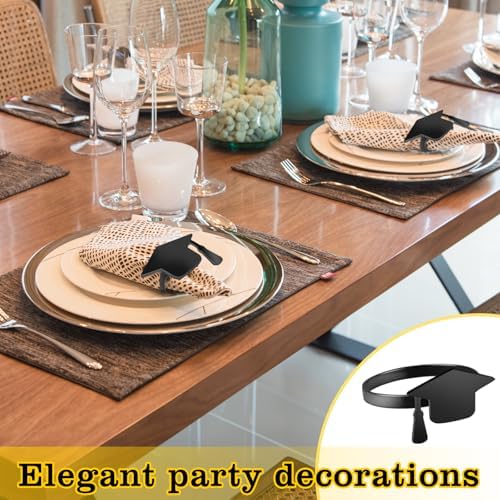 30 PCS Graduation Napkin Rings, 2026 Graduation Black Napkin Holders for Cloth Napkins Metal Napkin Holder Bulk for Graduation Party Supplies Graduation Table Decor - Image 5