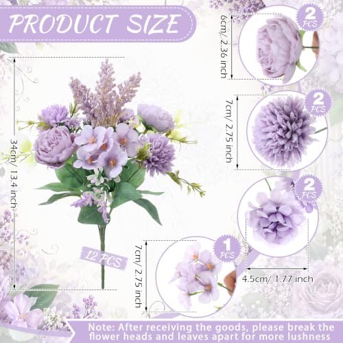 Zeyune 12 Pcs 13.4 Inch Artificial Flowers Bouquet,Peony,Purple - Image 2