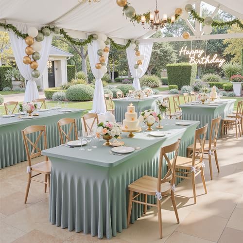Spandex Tablecloth 6FT Rectangle Table Cover 4 Pcs Dusty Green Wrinkle-Free - Image 5