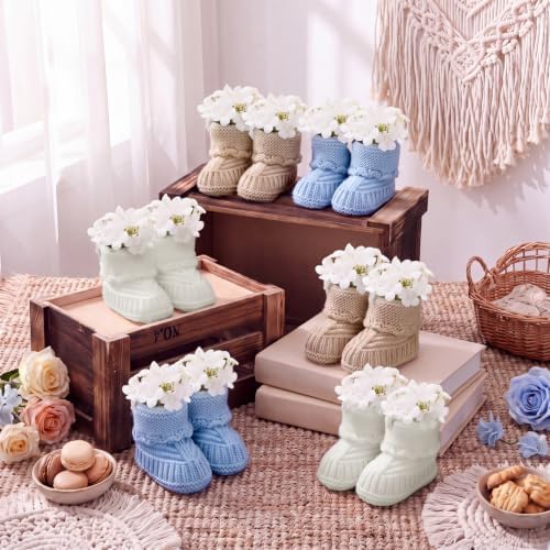Wesiti 6 Pairs Baby Shower Booties Centerpiece, Blue, Khaki, White - Image 5