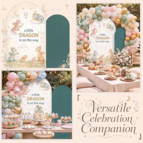 Moukeren Arch Backdrop Cover 6ft and 7.2ft for Baby Shower Party Gender Reveal Birthday Party Banquet Photo Arches Background Decorations(Green,Dragon) - Image 3