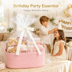 OIASKET Large Empty Cotton Rope Gift Basket with Handles, 18.9"x13.8"x7.8" Decorative Woven Storage Basket with Gift Bag and Ribbon Set for Baby Shower, Toy Organizer for Kids, Dogs & Cats - Pink - Image 3