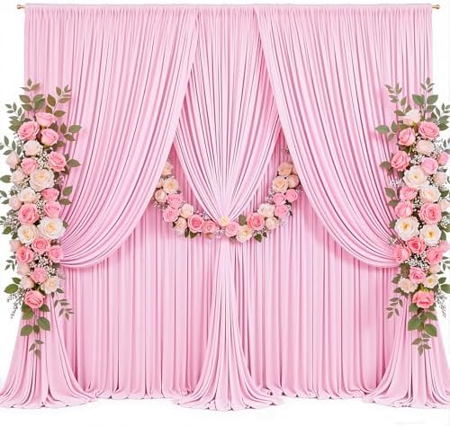 40x10ft Pink Backdrop Curtains for Parties Baby Shower Photo Wrinkle Free Pink Polyester Drapes Backdrop for Girls Birthday Party Gender Reveal Photoshoot Photography Background 8 Panels 5x10FT by Suppromo