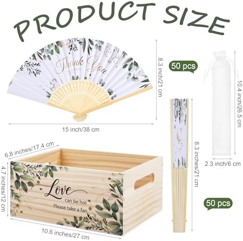 Aneco 50 Pieces Floarl Wedding Hand Fans Greenery Handheld Paper Foldable Fans - Image 2