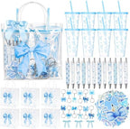 12 Sets Blue Bow Party Favors Includes 24 Oz Tumblers with Lids and Straws Pens Keychains Clear Gift Bags Coquette Aesthetic Gifts Set for Guests Bridal Baby Shower Birthday Party Supplies by Sariiraw