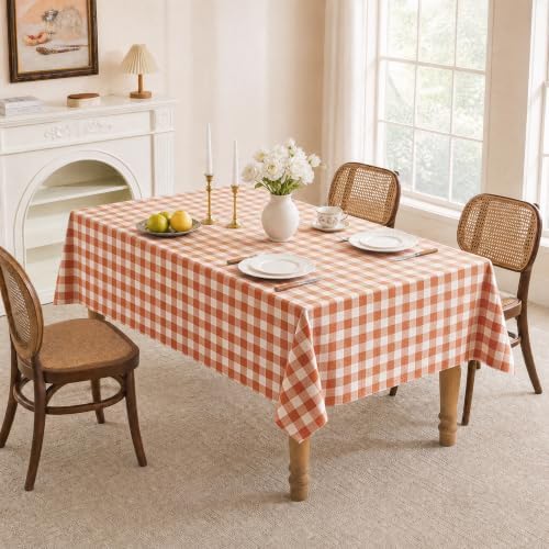 Fall Gingham Tablecloth Rectangle Cotton Linen Style, Thanksgiving Checkered Table Cloth, Autumn Washable Wrinkle Free Plaid Table Cover for Dinner, Holiday, Party Orange 60x120 - Image 3