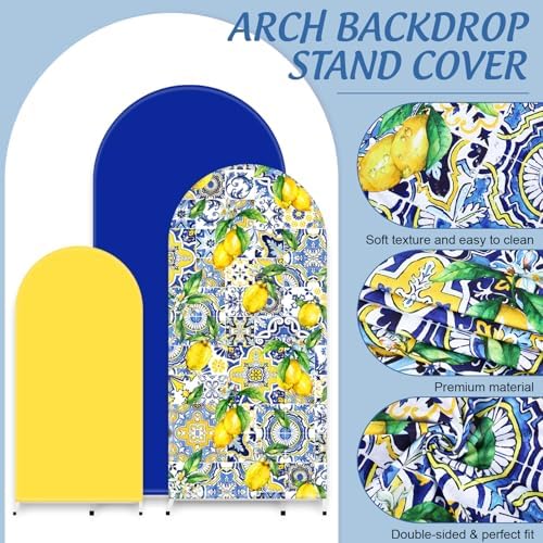 FYSUIMU 3 Pcs Mediterranean Lemon Arch Backdrop Covers Yellow Blue Stretchy Spandex Arch Stand Fabric Cover for Amalfi Coast Wedding Birthday Party Decoration (4ft/5ft/6ft) - Image 3