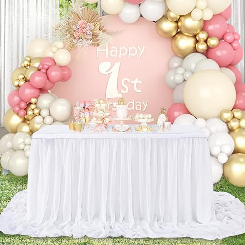 White Table Skirt Chiffon 9FT Sheer Tablecloth for Birthday Party Sweetheart Cake Table Decoration Wedding Table Skirt 2 Layer - Image 2