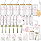 Reallnaive 6 Set Pink Bow Baby Shower Game Prizes for Player Winners Tumblers with Lids Straws Roller for Face Pens Spiral Notebooks Gift Bags for Baby Bridal Shower Wedding Game Favors by Reallnaive