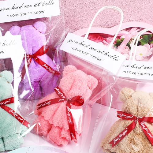 Beaupretty 12 Pcs Bear Shaped Coral Fleece Wash Cloths Soft Hand Towels with Transparent Bags for Party Favors Wedding Baby Shower - Image 3