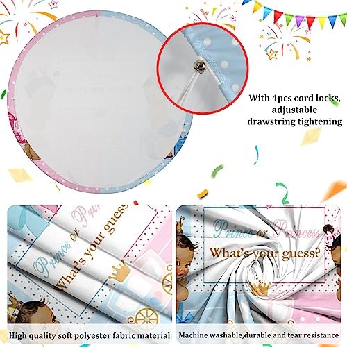 AOFOTO 6x6ft Royal Prince or Princess Gender Reveal Round Backdrop Cover Blue Pink Boy or Girl Circle Photography Background He or She Baby Shower Reveal Party Decoration Photobooth Banner Props - Image 5