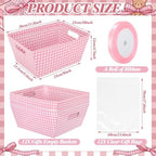 FoldTier 10 Pack Pink White Gingham Baskets for Gifts Empty 10" x 12" Thick Kraft Gift Basket with 10 Bows 10 Bags Empty Paper Baskets for Baby & Bridal Shower Wedding Birthday Party Wrapping - Image 2