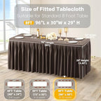 Wish Care Brown Polyester Table Clothes for 8 Foot Rectangle Tables, Wrinkle Free Fitted Table Cover with Pleated Ruffle Table Skirt for Birthday Party Wedding Trade Show Event Display - Image 3
