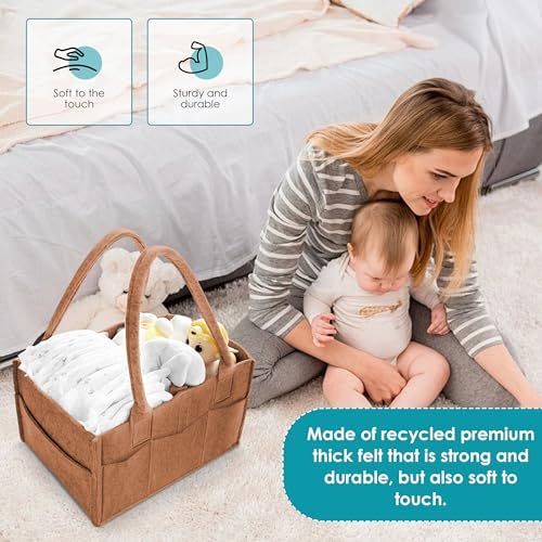 Cute Castle 2 Pack Diaper Caddy Organizer - Portable Baby Caddy Organizer with Handle, Nursery Storage Bin and Car Organizer for Girls, Boys - Baby Gift Basket - Caramel, Large - Image 4