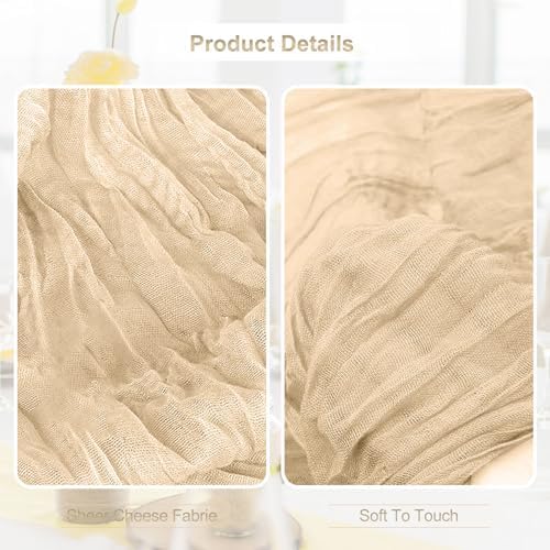 6 Pack Nude Cheesecloth Table Runner 35x120 Inch 10Ft Rustic Gauze Cheese Cloth Table Runner Sheer Cheesecloth Table Runners for Wedding Party Bridal Shower Decoration - Image 2