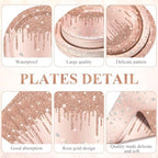 Funnymoom 452 Pcs Rose Gold Party Supplies Birthday Decorations Include Glitter Rose Gold Paper Plates and Napkins Cups Tablecloth Cutlery Straws Disposable Tableware Set for Women Birthday - Image 2