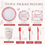 LemonRoad 175 Pcs Special Delivery Pizza Baby Shower Party Set Serves 25 Guests, 9'' Dinner Plates 7'' Dessert Plates 9oz Cups Red White Gender Neutral Disposable Tableware for New Baby Welcome Party - Image 2