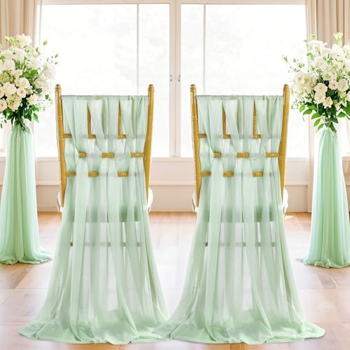 Sage Green Wedding Chair Sashes: 48 Packs 8ft Long Sheer Draping Fabric - Wedding Outdoor Church Chair Aisle Decor - Image 6