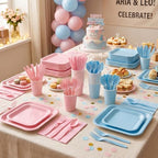 Vyntra 350 Pcs Pink & Blue Square Paper Plates and Napkins Set, Serves 50 - Image 4